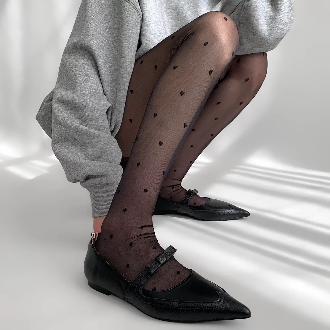 Black Heart Pattern Sheer Pantyhose Cute Lolita Snag-Resistant Tights