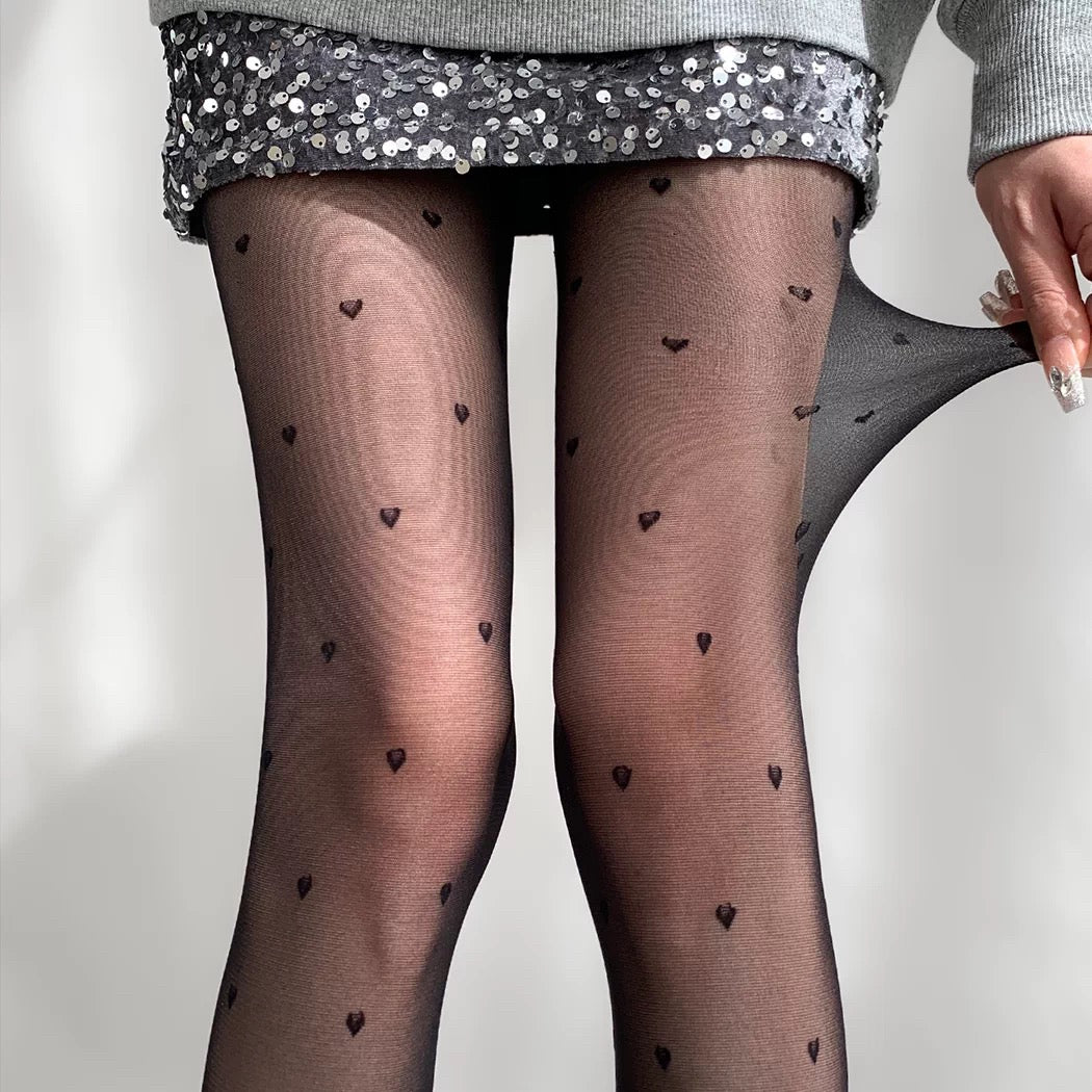 Black Heart Pattern Sheer Pantyhose Cute Lolita Snag-Resistant Tights